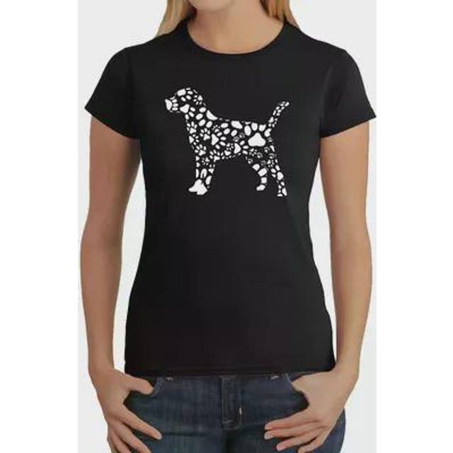 Dog Paw Prints - Women's Word Art T-Shirt - Black - Small (Small)