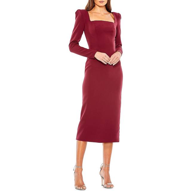 Mac Duggal Solid Square Puff Fitted Midi Dress