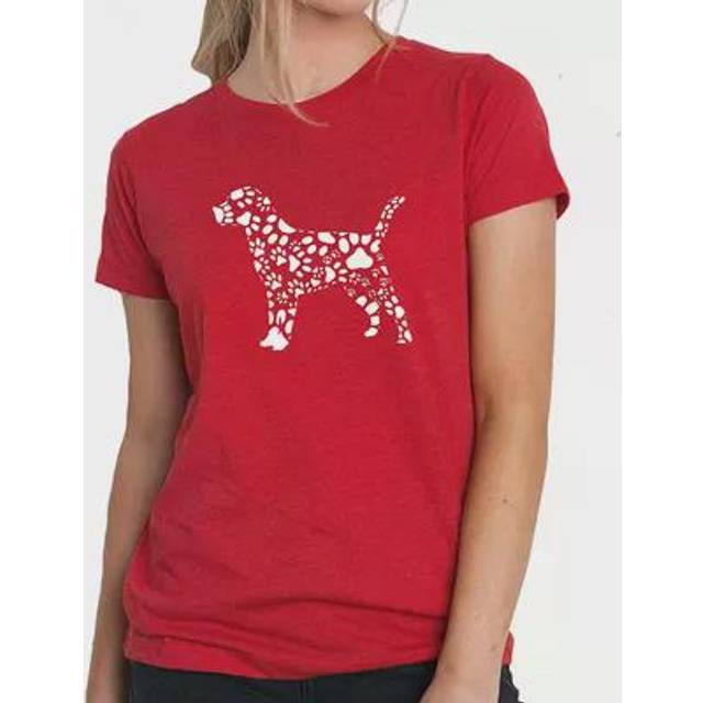 Dog Paw Prints - Women's Premium Blend Word Art T-Shirt - Red - Small (Small)
