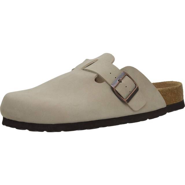 CUSHIONAIRE Hana Footbed Clogs for Women  Trendy Slip-On Buckle Vegan Leather Clogs with Cork Footbed  Womens Suede Clogs  Comfortable Clogs for Women