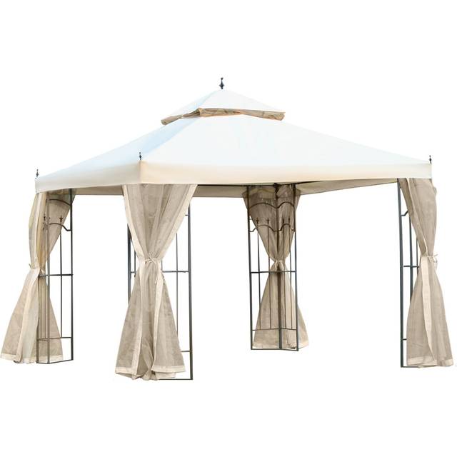 Gazebo Double Top Mesh Sun Cream White - Outsunny - 280 x 300 x 300cm