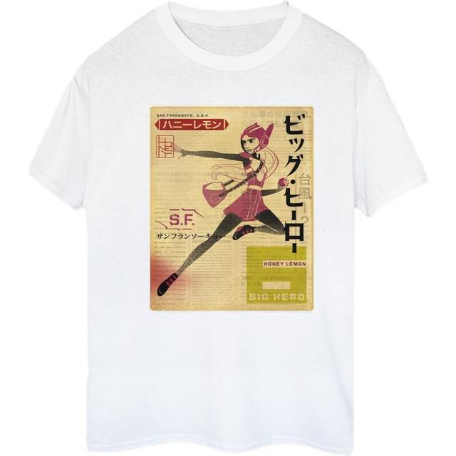 Big Hero 6 Baymax Honey Lemon Newspaper Cotton Boyfriend T-Shirt - White