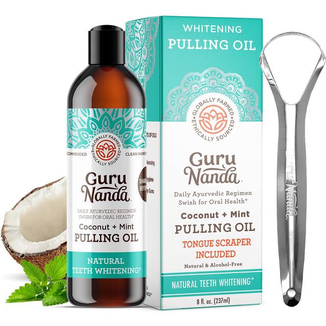 GuruNanda Oil pulling(2,5 l) med kokosolja och pepparmyntsolja för munhälsa, friska tänder och tandkött, alkoholfri munsköljning, tandblekning, hjälper till med dålig andedräkt och fräschar upp munnen