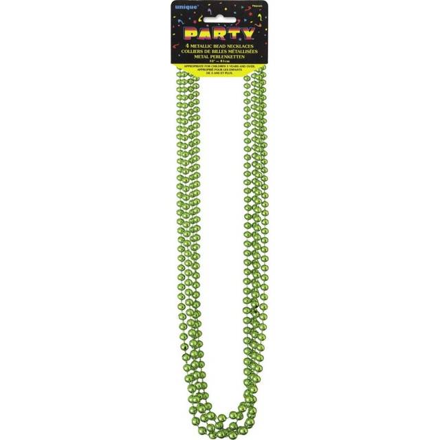 (One Size, Lime Green) Unique Party Beaded Metallic Necklace (Pack of 4) (One Size)