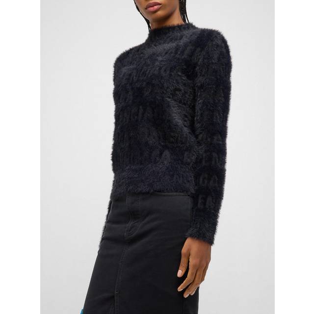 Furry All Over Mock-Neck Logo Sweater - 1000 BLACK - Medium