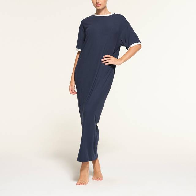 SKIMS Ringer T-Shirt Long Dress | Blue | Small | Soft Lounge - Navy