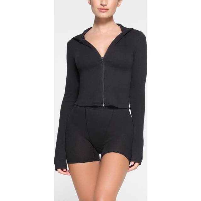 SKIMS Zip Up Hoodie | Black | XL | Cotton Rib - Soot