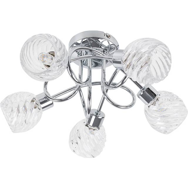Contemporary 5 Way Polished Chrome Curved Arm Flush Ceiling Light with Stunning Swirled Glass Dome Shades - With 3w LED G9 Bulbs [3000K Warm White]