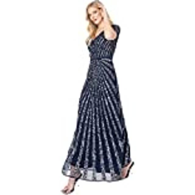 Short Sleeve Stripe Embellished Maxi Dress - Dark Navy - 10