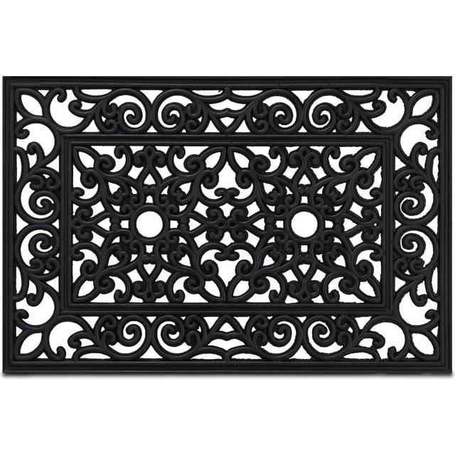 Rectangular Wrought Iron look Doormat, 40x60cm, Door Mat Inside & Outside, Non-Slip, Shoe Wiper, Black - Relaxdays