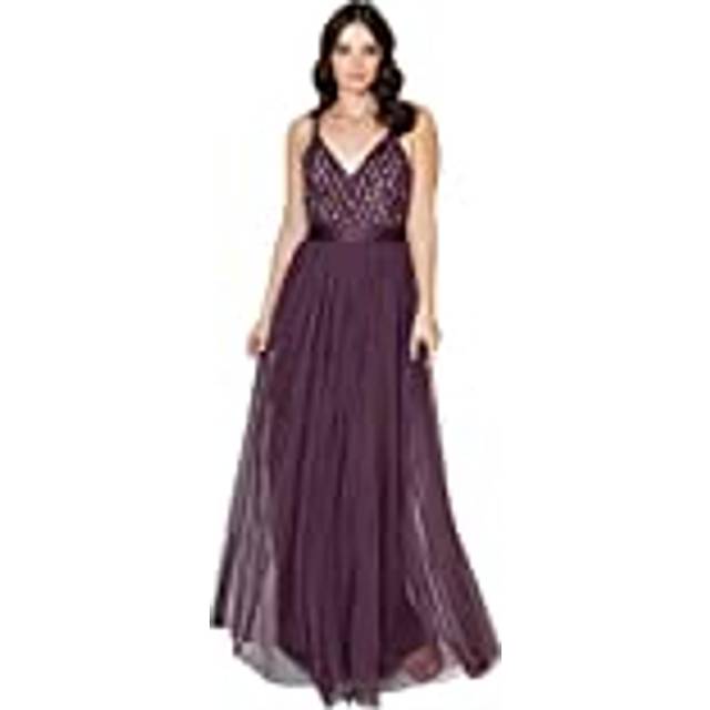 Stripe Embellished Maxi Dress - Grape - 18