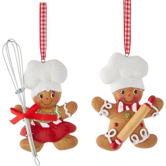 Kurt S. Adler Resin Gingerbread Boy And Girl Baker Christmas Ornaments Set of 2 Assorted