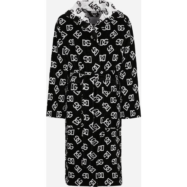 Dolce and Gabbana Casa Bath Robe in Cotton Terry Jacquard - Black