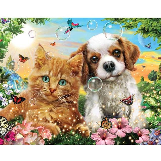 Bits and Pieces - 200 Piece Big Piece Jigsaw Puzzle for Seniors - 15 x 19 - Kitten & Puppy - 50 pc Large Lettered Pieces Mental & Physical Dexterity J