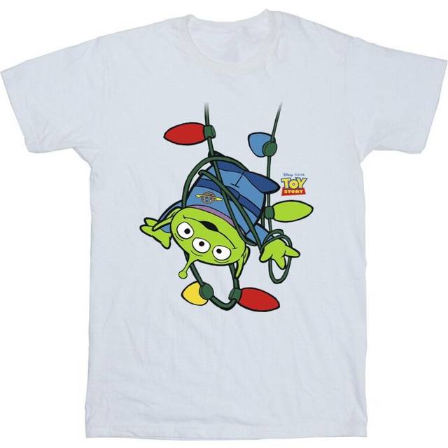 (L, White) Disney Mens Toy Story Christmas Lights Aliens T-Shirt