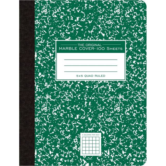 Roaring Spring Graph Hard Cover Composition Book  9.75 x 7.5  5X5 Graph Ruled  100 Sheets  Green Marble Cover  77255