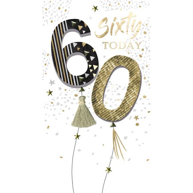 Sixty Today 60th Birthday Card Embellished Balloons Champagne Greeting Card