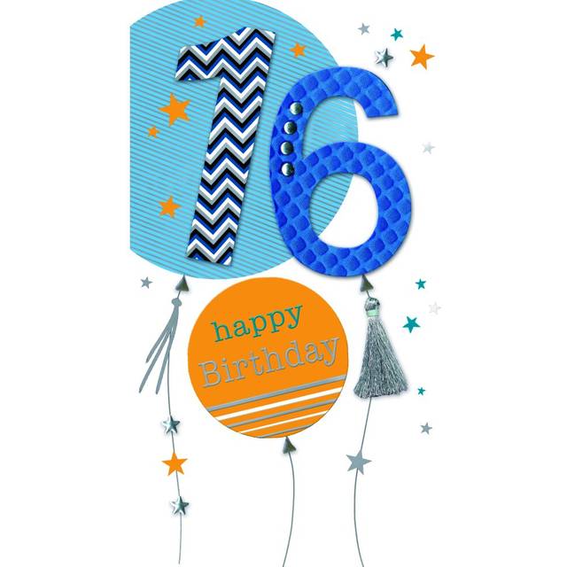 Male 16th Birthday Card Embellished Balloons Champagne Greeting Card