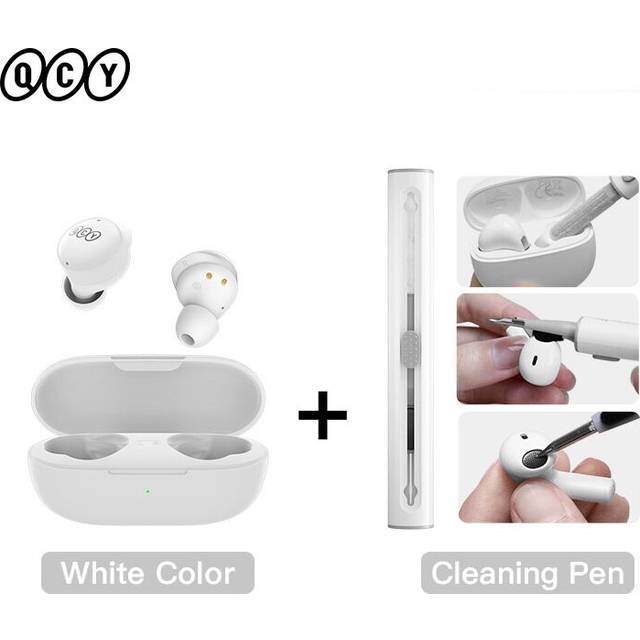 (a-White with Pen) QCY T17 Earphone Bluetooth True Wireless Earbuds BT5.1 HIFI Headphone Touch Control Low Latency Mode ENC Earbud Long Standby 26H