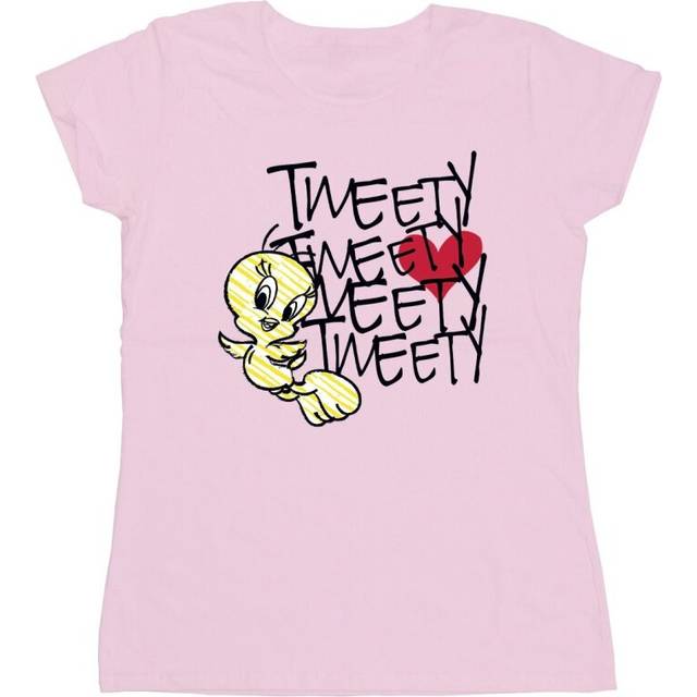 Tweety Love Heart Cotton T-Shirt - Baby Pink - XL