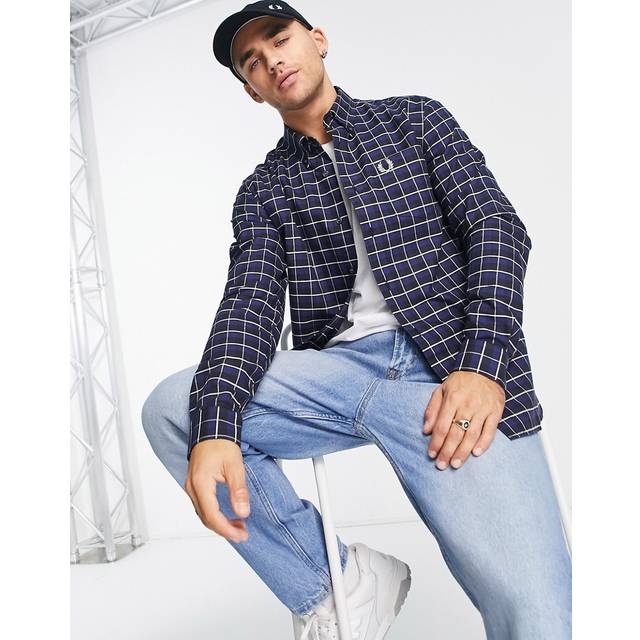 Fred Perry, Skjorta, Herr, M, Bomull, Clic Button Shirt - blue (M)