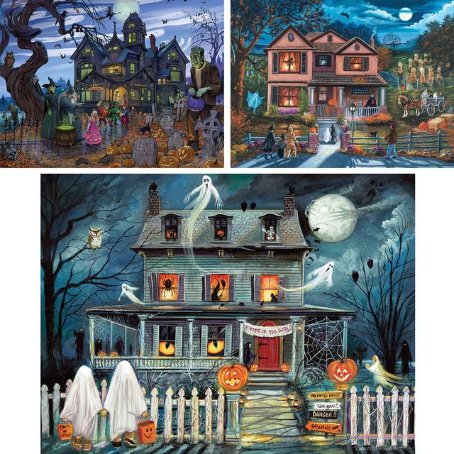 Bits and Pieces - Value Set of Three 3 - 1000 Piece Jigsaw Puzzles for Adults - Halloween Collection 1000 pc Jigsaws by Multiple Artists - 20 x 27