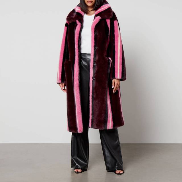 Jakke Kelly Striped Faux Fur Coat - S - Red