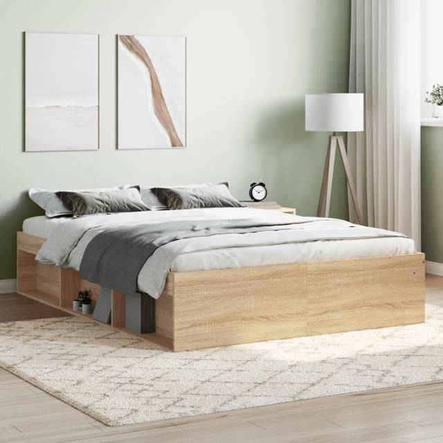 (sonoma oak, 135 x 190 cm) vidaXL Bed Frame Bedroom Mattress Foundation Guest Room Bedstead Bed Base