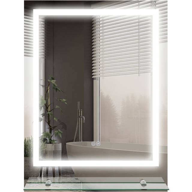 kleankin Dimmable Bathroom Mirror with Defogging Film and LED Lights, Clear