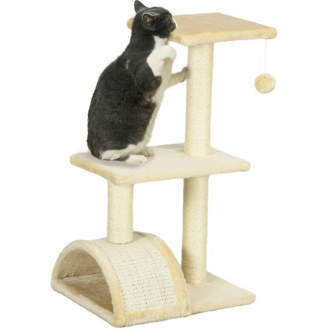 PawHut 72cm Cat Tree Climbing Tower with Sisal Scratching Post - Cream White | TJ Hughes