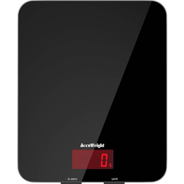 ACCUWEIGHT 201 Digital Kitchen Scales Tempered Glass Platform Electronic Weighing Food Backlit LCD Display Office School Home Baking Cooking 5kg/11lb