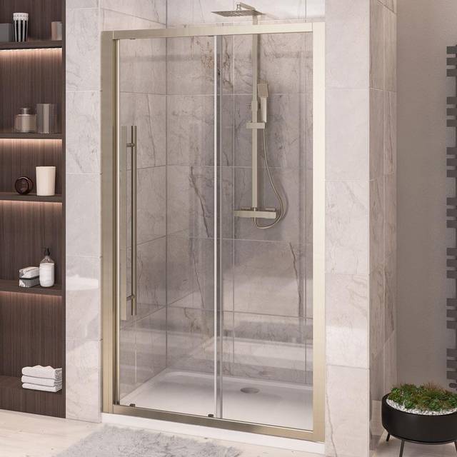 Vantage Brushed Brass Sliding Door Shower Enclosure, Various Sizes - 1700mm