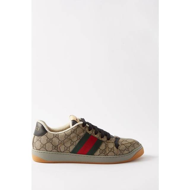 Gucci - Screener Webbing-Trimmed Monogrammed Supreme Coated-Canvas Sneakers - Men - Brown - UK 8.5