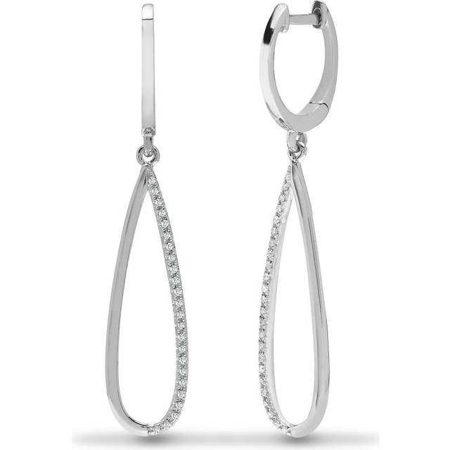 Jewelco London Solid 9ct White Gold Pave Set Round H I1 0.14ct Diamond Raindrop Huggie Drop Earrings - 9E185 - Silver