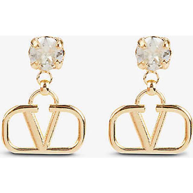 Valentino Garavani Womens Oro 18 Crystal Silver Vlogo Rhinestone-embellished Gold-toned Brass Earrings