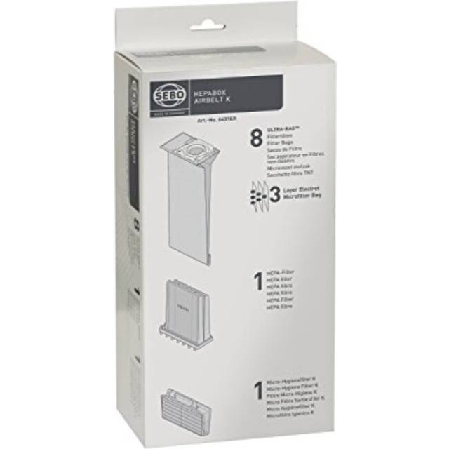 Sebo 6431ER HEPA-filter för luftbälte K inkl. 8 ultra-bag filterpåsar 4-lagers, 1 HEPA-filter och 1 mikrohygienfilter K