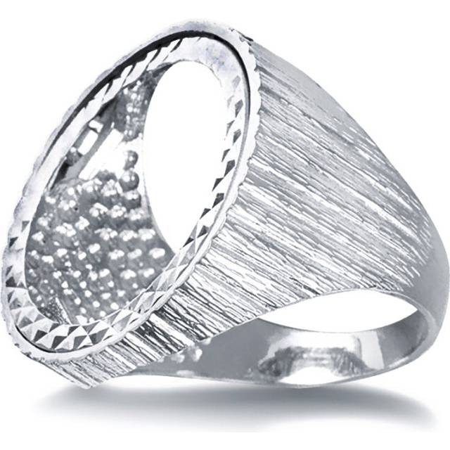 (W) Jewelco London Men&#39;s Solid 925 Silver Ribbed Barked Full Sovereign Mount Ring