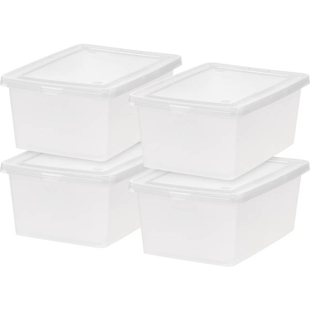 IRIS USA 15 Qt Clear Storage Box  BPA-Free Plastic Stackable Bin with Lid  4 Pack  Containers to Organize Shoes and Closet Shelves  Classroom Organiza