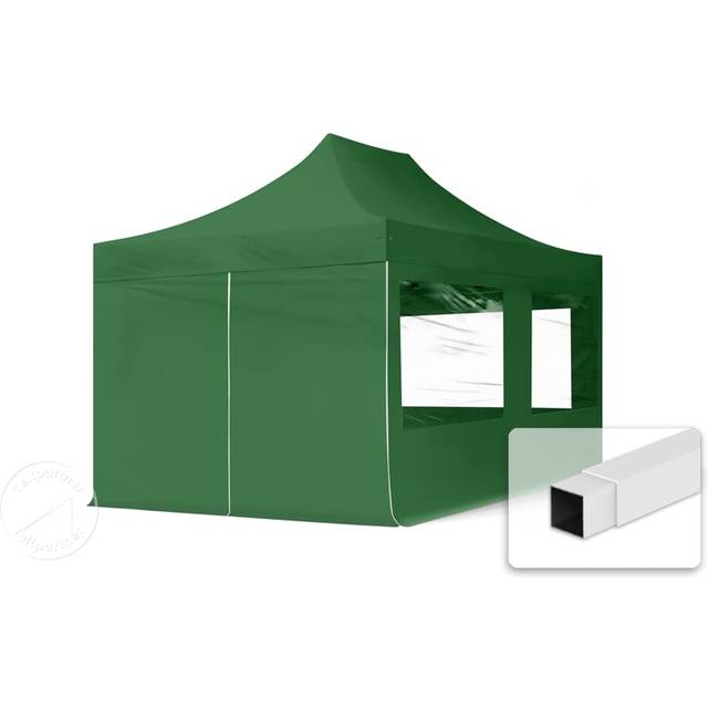 TOOLPORT 3x4.5m PES 700 Pop up gazebo ECONOMY Steel 30 mm, incl. Sidewalls with Panorama Windows, dark green - (59047)