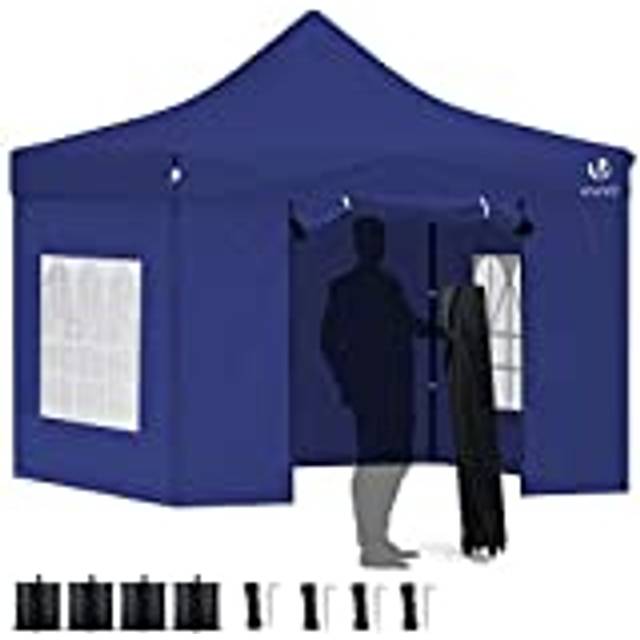 VOUNOT 3x3m Heavy Duty Gazebo with 4 Sides, Pop up Gazebo Fully Waterproof Party Tent with Roller Bag and Leg Weights, Blue