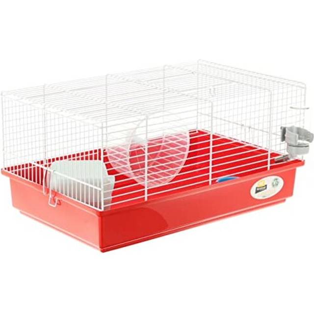 Ferplast 57009070W1 Nagerheim Criceti 9, komplett utrustning, mått: 46 x 29,5 x 23 cm, vit med röd botten