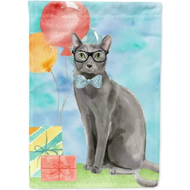 Caroline's Treasures CK3166CHF Blue Russian Happy Birthday Canvas House Size Outdoor-Flags  Multicolor