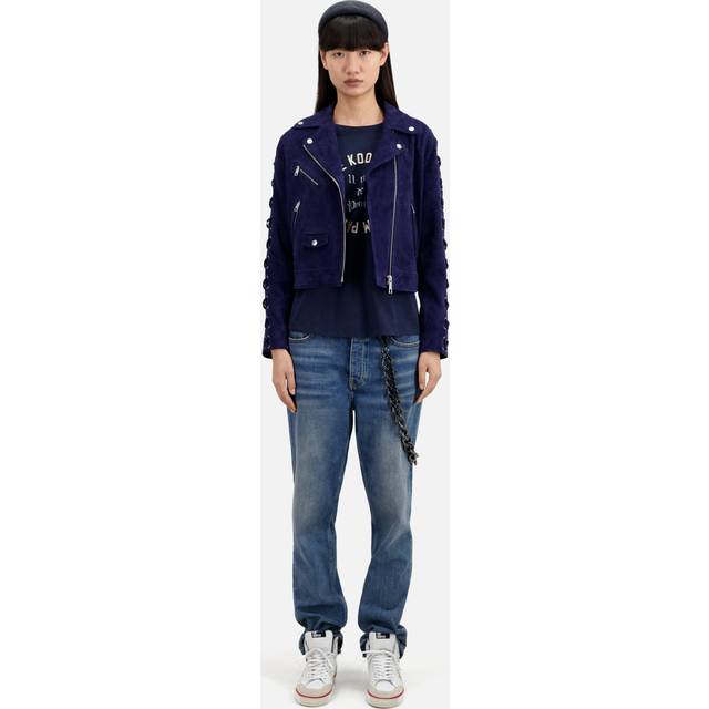 The Kooples Womens Dark Blue Lace-up Suede Biker Jacket Xs - DARK BLUE