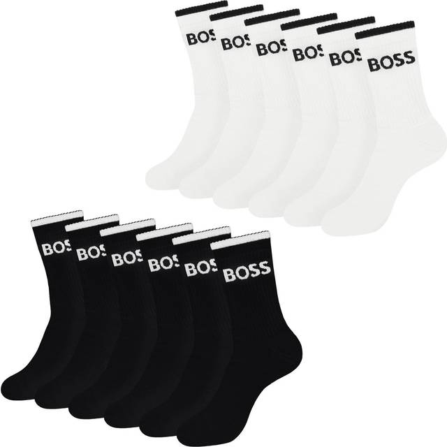 Boss 6 Pack Mens Stripe Sock - Black Cotton - Size UK 9-12