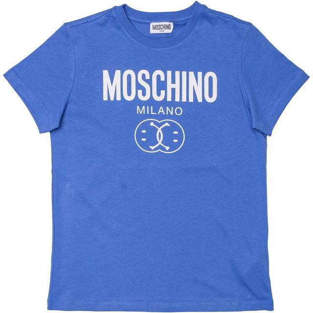 Moschino Boys Boy's Double Smiley Logo T-Shirt in Blue Cotton - Size 10Y