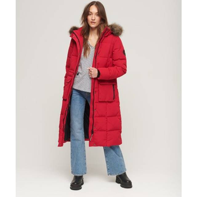 Superdry for woman. W5011566A Everest Quilted Long Coat red (S), Casual, Polyester