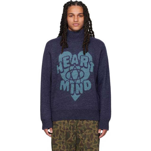 HEART & MIND TURTLE NECK KNITTED JUMPER - NAVY, XXL