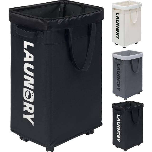 Goodpick Slim Laundry Hamper with Wheels  75L Dorm Laundry Basket  Dirty Laundry Basket with Removable Wash Bag for Laundry Room  Black Rolling Laundr