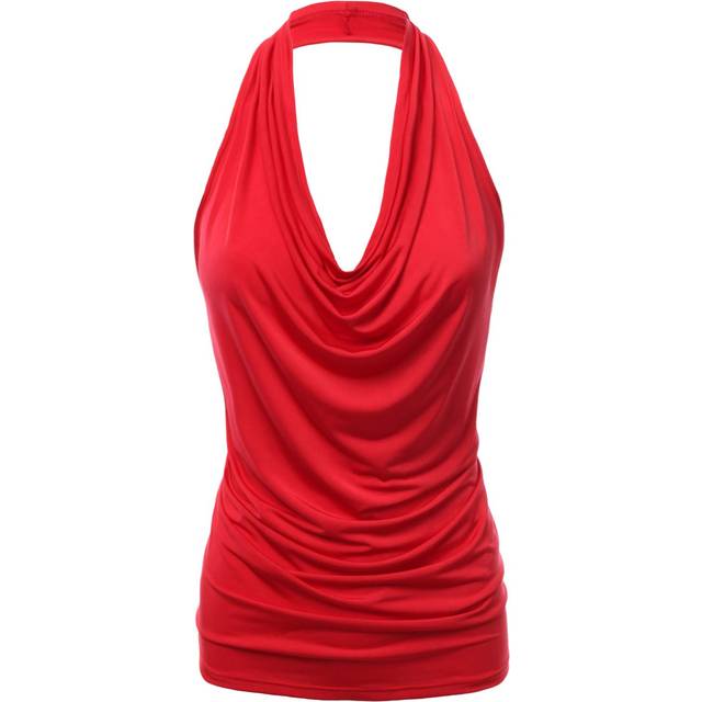 FASHIONOLIC Women's Casual Halter Neck Draped Front Sexy Backless Tank Top S-3XL CLLTJ316 RED L