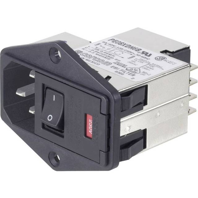 TE Connectivity PE0SXDSXA=C2228 Nätfilter med brytare, med 2 säkringar, med IEC-kontakt 250 V/AC 10 A 1 st